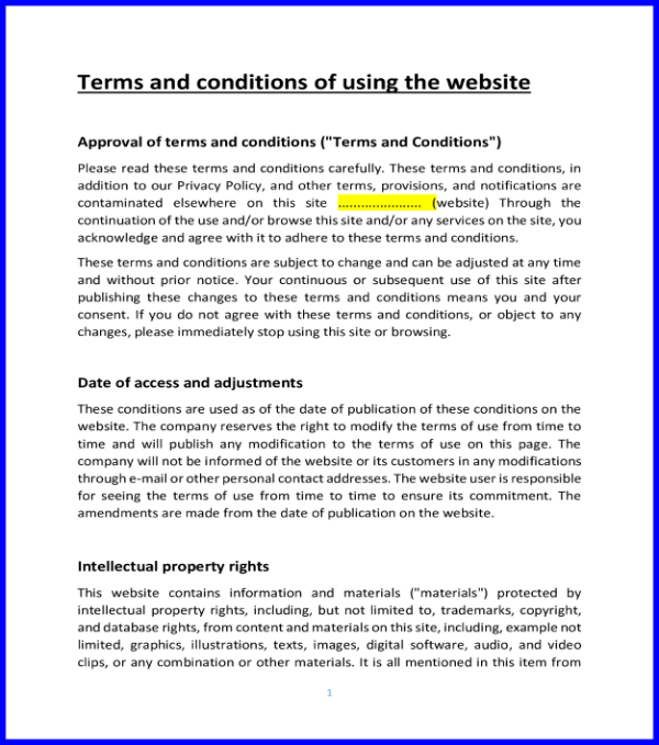 Terms and conditions for Website 1