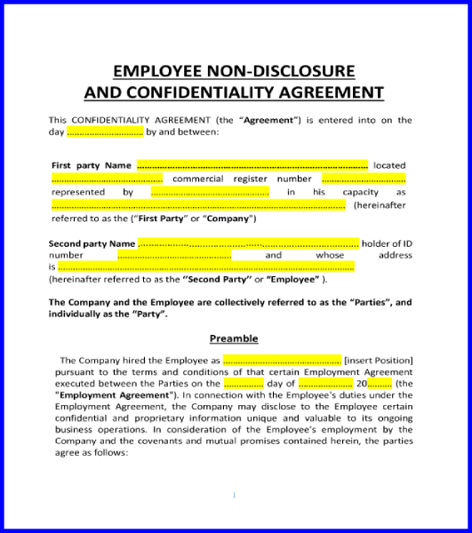 employee confidentiality agreement 1