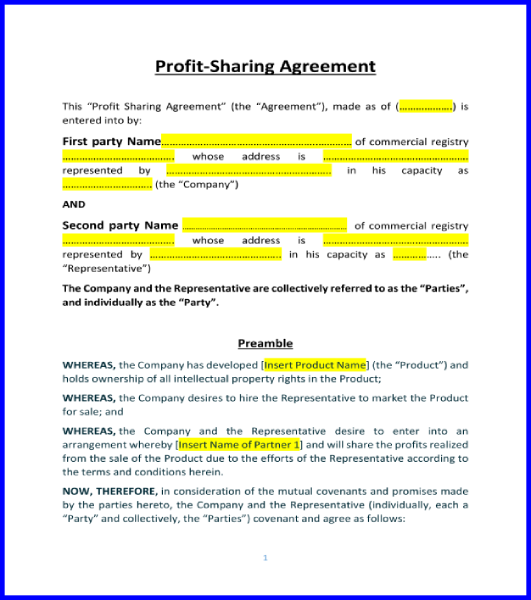 profit Share Agreement (1)
